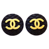 Authentic vintage Chanel earrings CC logo Quilted Black Round