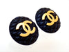 Authentic vintage Chanel earrings CC logo Quilted Black Round