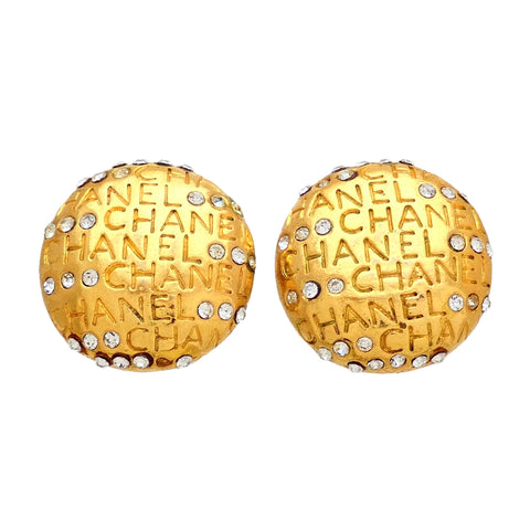 Authentic vintage Chanel earrings letter logo rhinestone round