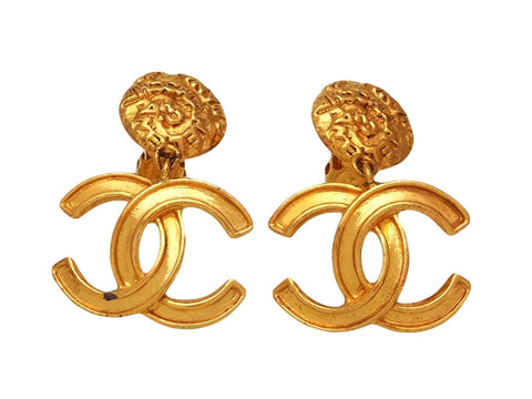 Vintage Chanel earrings CC logo dangle gold tone