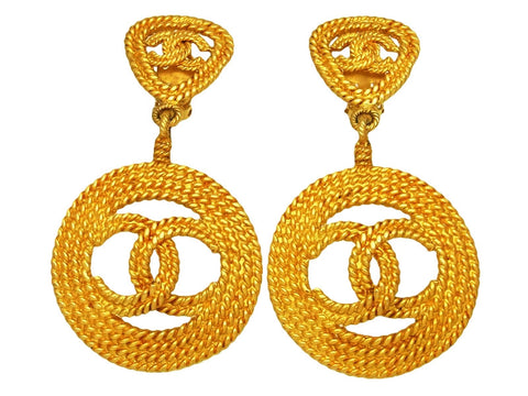 Vintage Chanel earrings big CC logo hoop dangle