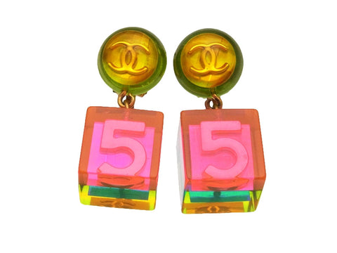 Vintage Chanel earrings No.5 pink cube dangle