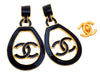 RARE Authentic Vintage Chanel earrings CC logo black painted hoop