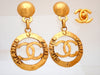 Authentic Vintage Chanel earrings CC logo letter logo hoop dangle large