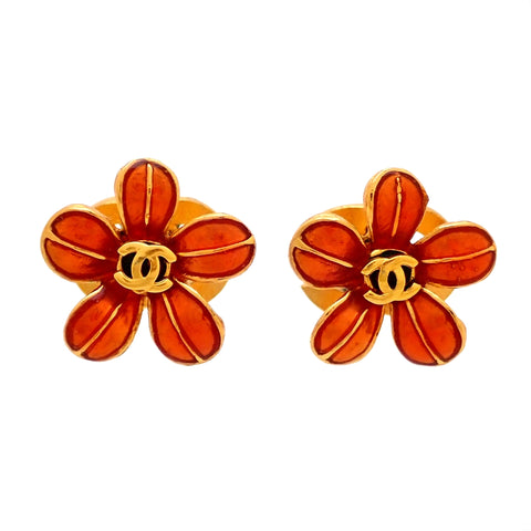 Auth vintage Chanel stud pierced earrings CC logo flower