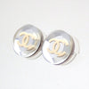Auth Vintage Chanel stud earrings CC logo mirror clear round