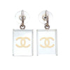 Auth Vintage Chanel stud earrings CC logo mirror clear dangle