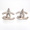 Auth Vintage Chanel stud earrings CC logo double C rhinestone silver
