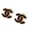 Auth Vintage Chanel stud earrings CC logo double C black