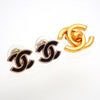 Auth Vintage Chanel stud earrings CC logo double C black