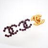 Auth Vintage Chanel stud earrings CC logo purple rhinestone silver