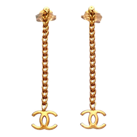 Auth Vintage Chanel stud earrings CC logo double C dangle