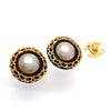Authentic Vintage Chanel earrings CC logo faux pearl leather black round