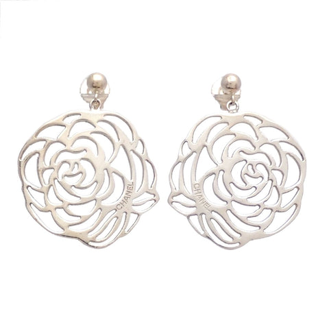 Auth Vintage Chanel stud earrings CC logo Silver 925 flower dangle