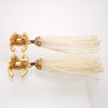 Auth Vintage Chanel stud earrings CC logo double C beads fringe dangle