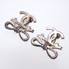 Authentic Vintage Chanel earrings CC logo double C ribbon silver