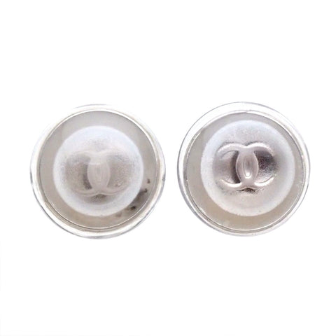 Auth Vintage Chanel stud earrings CC logo plastic silver round