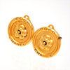 Authentic Vintage Chanel clip on earrings camellia flower letter round