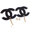 Auth Vintage Chanel stud earrings CC logo chain large black dangle