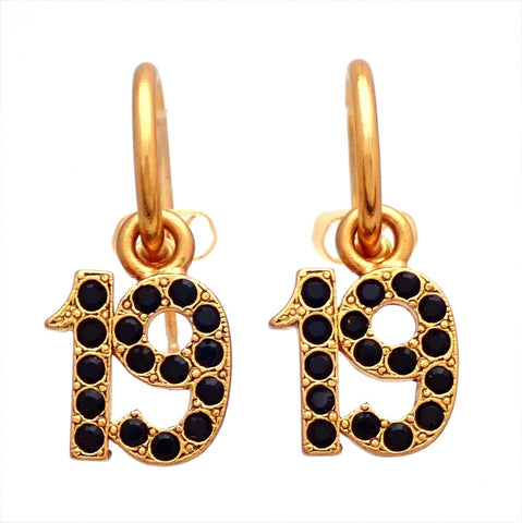 Auth Vintage Chanel stud earrings No.19 rhinestone black dangle