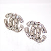 Authentic Vintage Chanel clip on earrings CC logo rhinestone silver