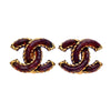 Authentic Vintage Chanel earrings CC logo double C red glass stone