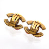 Authentic Vintage Chanel earrings CC logo double C red glass stone