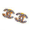 Auth Vintage Chanel stud earrings CC logo double C blue rhinestone