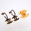 Auth Vintage Chanel stud earrings CC logo rhinestone black dangle