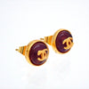 Auth Vintage Chanel stud earrings CC logo brown stone round