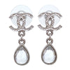 Auth Vintage Chanel stud earrings CC logo double C stone dangle silver