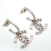 Auth Vintage Chanel stud earrings CC logo double C letter silver dangle