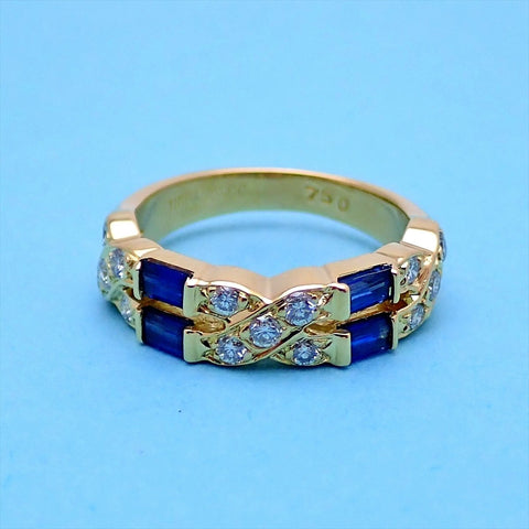 Tiffany & Co ring sapphire signature cross x diamond 18k Gold 750 4.9g