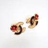 Auth Vintage Chanel stud earrings CC logo double C red flower white