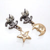 Auth Vintage Chanel stud earrings CC logo star moon rhinestone dangle