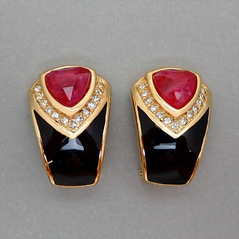 Authentic Vintage Christian Dior clip on earrings pink stone black