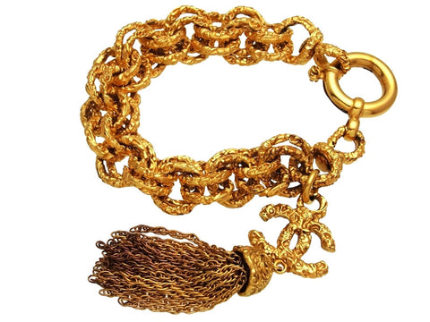 Vintage Chanel bracelet CC logo tassel fringe dangle