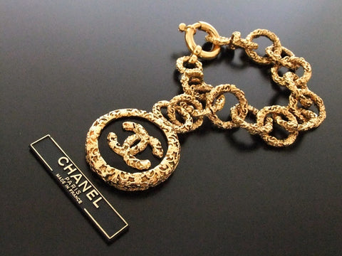 Authentic Vintage Chanel bracelet bangle cuff gold CC black