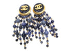 Authentic vintage Chanel earrings CC navy blue beads fringe dangle