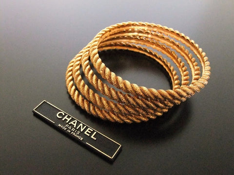 Authentic Vintage Chanel cuff bracelet bangle gold 4 twisted