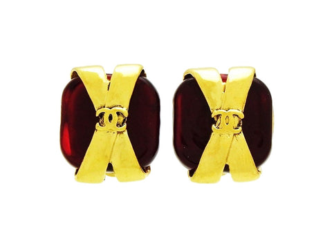 Vintage Chanel earrings red glass stone