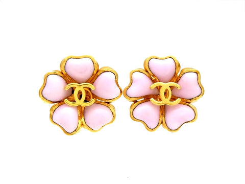Vintage Chanel gripoix glass earrings pink flower