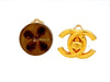 Vintage Chanel earrings logo rhinestone clover