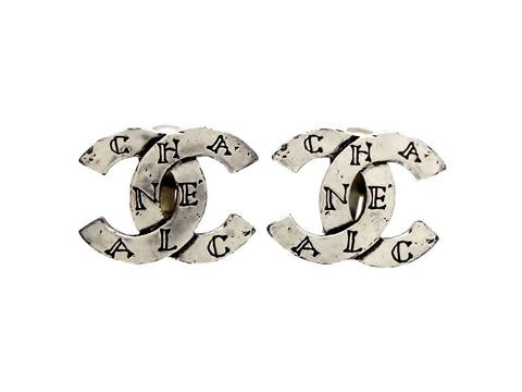 Vintage Chanel earrings CC logo double C silver color