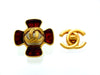 Vintage Chanel earrings CC logo red stone cross