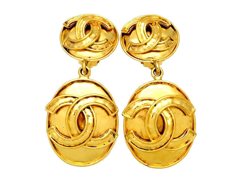 Vintage Chanel earrings CC logo round dangle