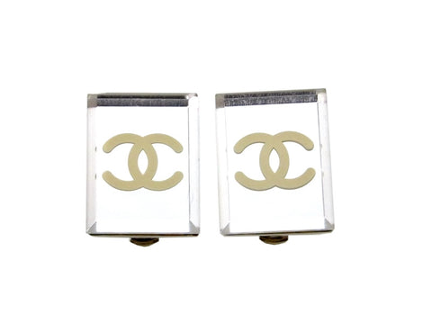 Vintage Chanel earrings CC logo mirror quad