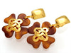 Vintage Chanel earrings CC logo brown clover dangle