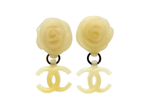 Vintage Chanel earrings Camellia CC logo dangle