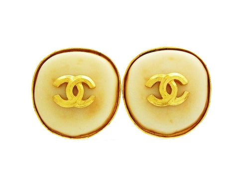 Vintage Chanel earrings CC logo white stone